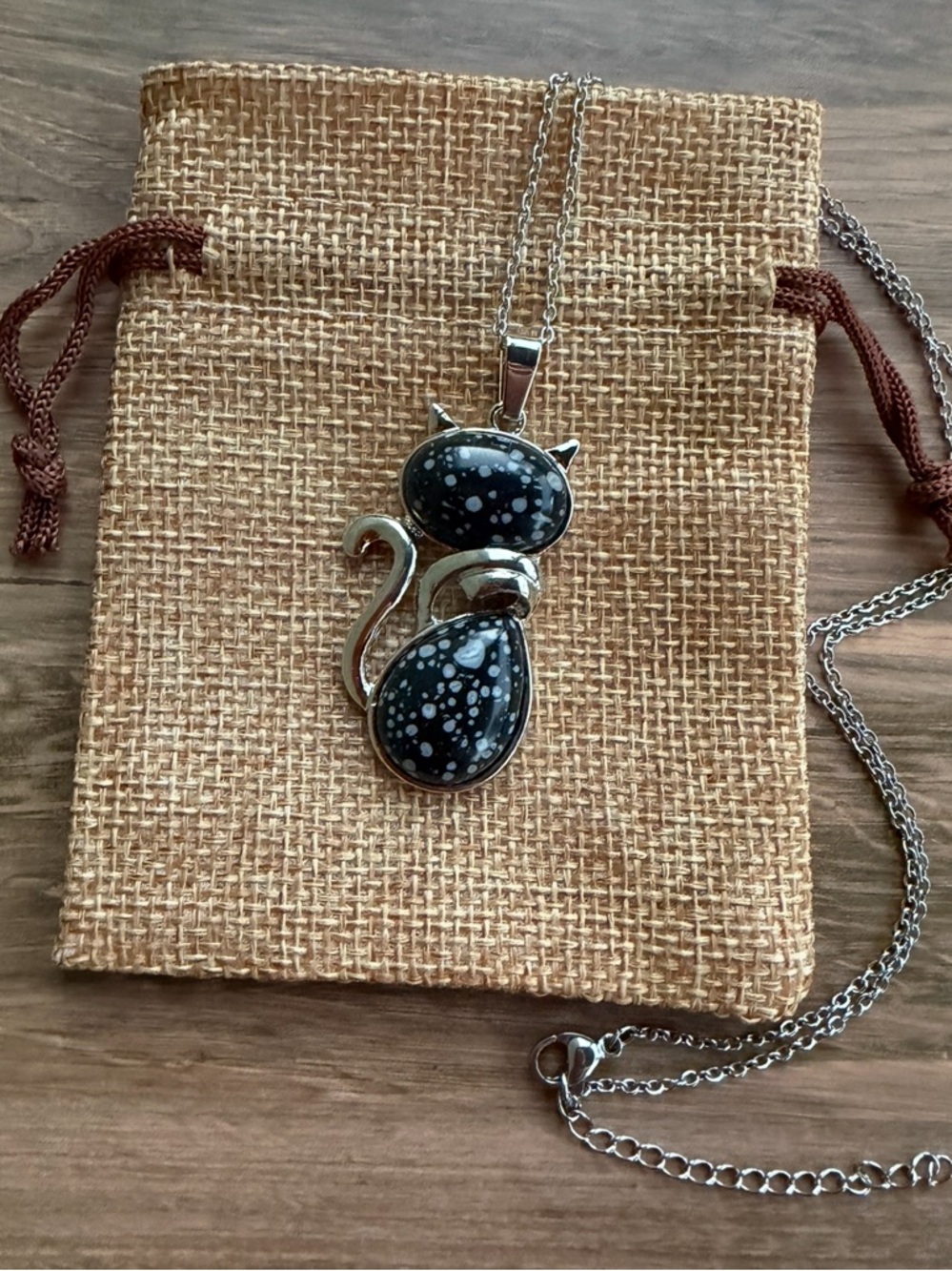 Snowflake Obsidian Cat Necklace Cat Necklace Obsidian Necklace